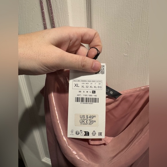 ZARA RHINESTONE STRAP FOIL MINI DRESS XL - Picture 5 of 8